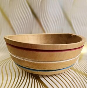 Handcrafted Wooden Bowl with Red, White, & Blue Accents